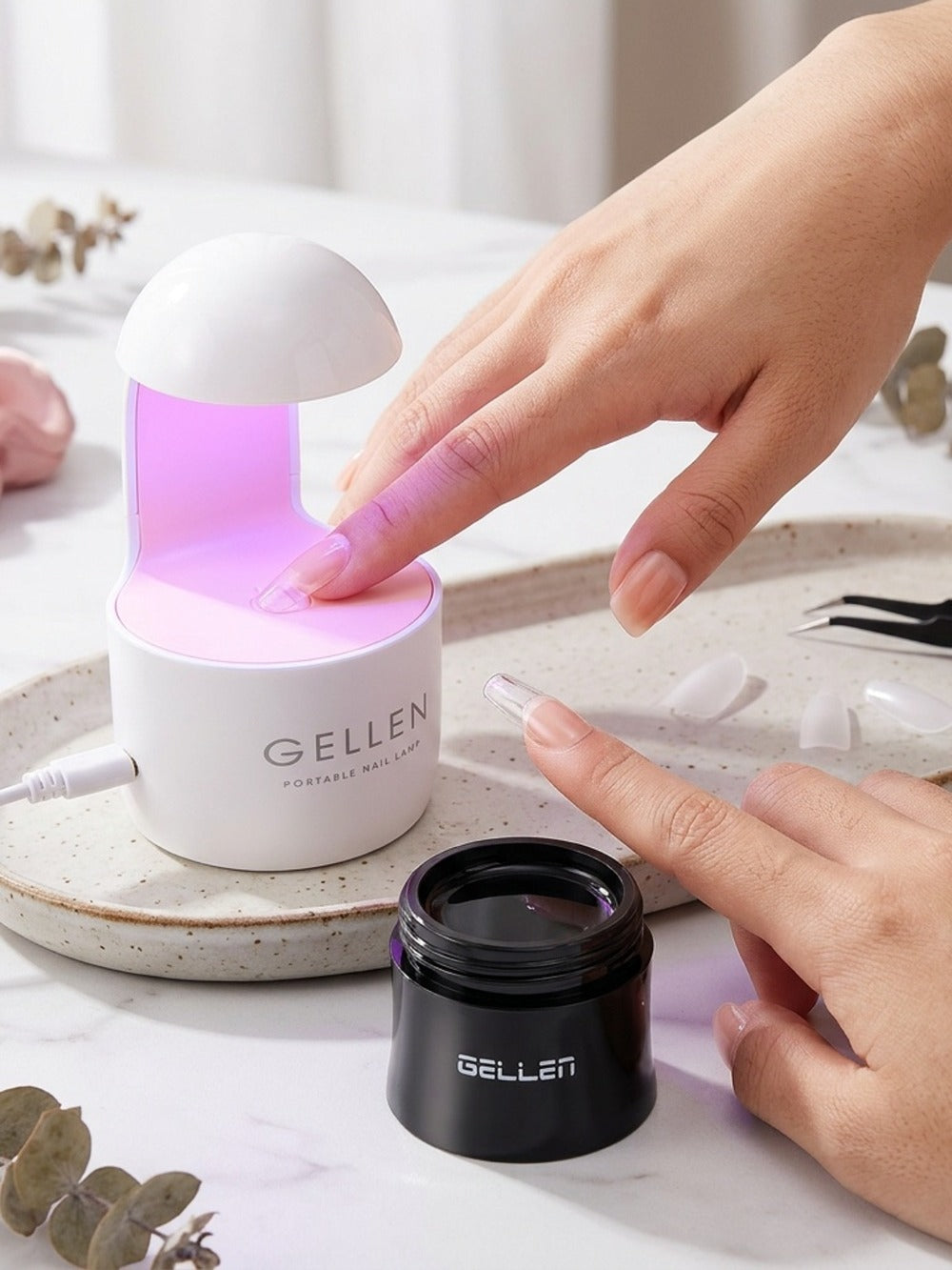 Solid Gel Nail Glue Kit with Mini LED Lamp – 8g UV Cure Gel Glue 28+ Days Long-Lasting Bond for Press On Nails Acrylic Tips R