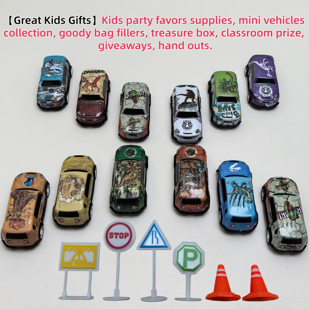 Dinosaur Toy Car Set 29-30pcs, Mini Pull Back Racing Cars with T-Rex Spinosaurus Pterodactyl Figures & City Traffic Map — ima