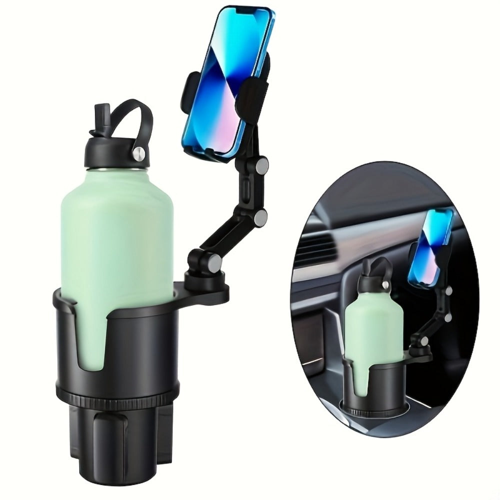 2-in-1 Car Phone Holder & Cup Holder Extender – Swivel Rotating Mount with Shock-Absorbing Trim, Universal for Cars, SUVs & T
