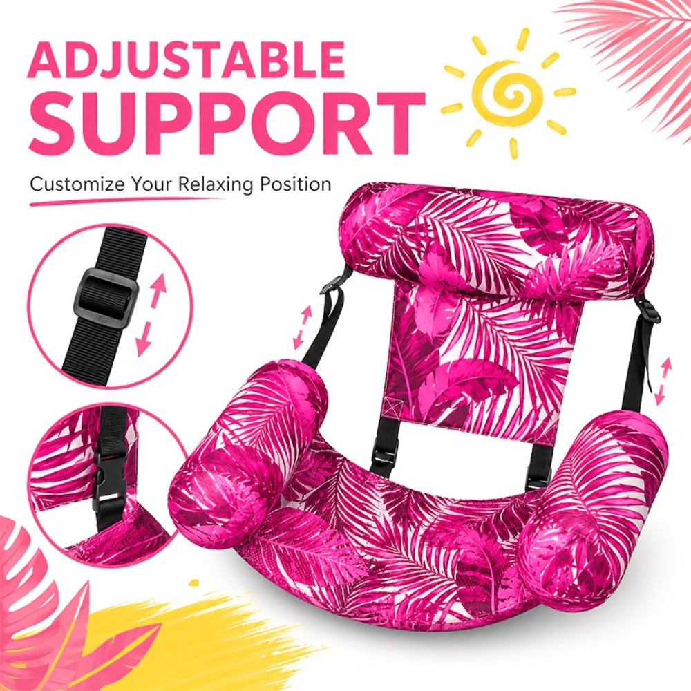 Pool Float Tropical Leaf Lounge Chair with Sling Seat, Inflatable Side Bolsters and Adjustable Headrest — image 9