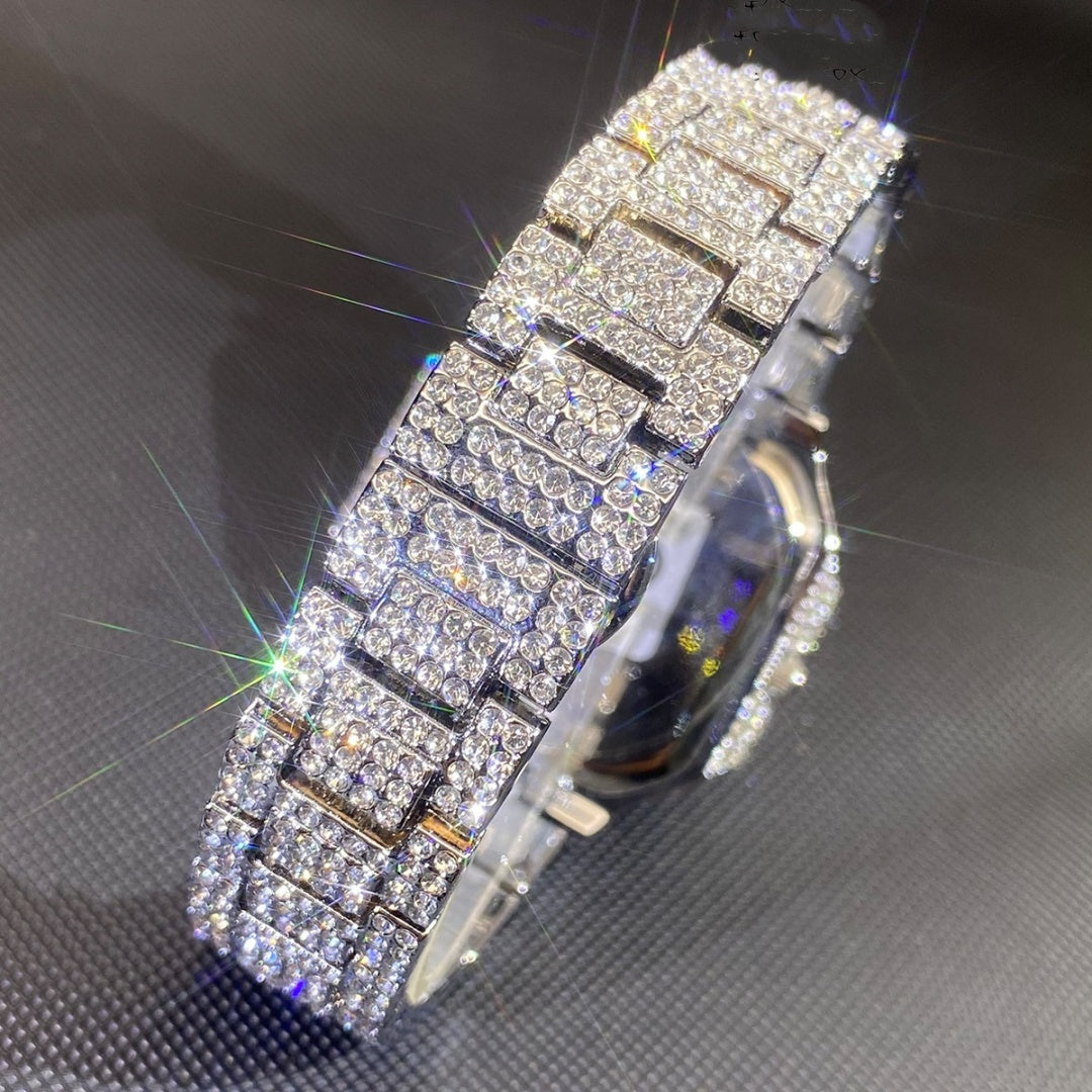 European And American Hip-hop Men's Watch Square-shaped Fully Diamond-encrusted Multi-functional