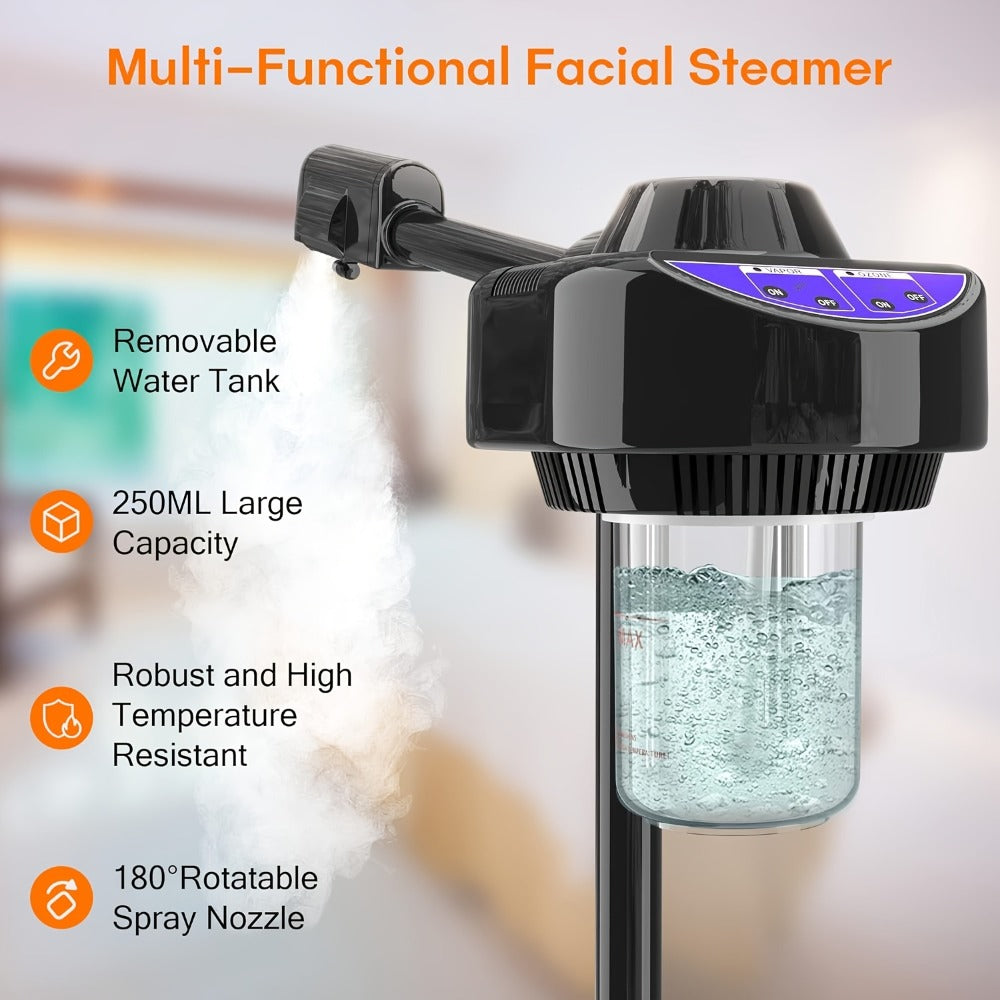 Rolling Facial Steamer with Black or White Head, Removable 250 ml Tank and Adjustable Stand Heights — image 2