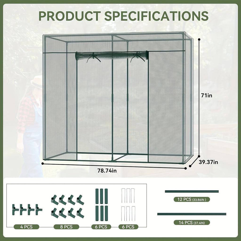 Plant Protection Tent Crop Cage with Zippered Door & Square Frame, Raised Garden Bed Cover Wind-Resistant for Outdoor Vegetab