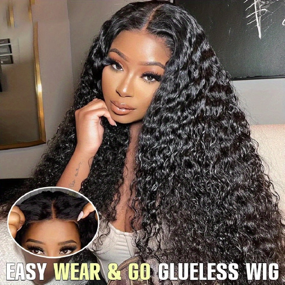 Lace Front Wig Deep Wave Human Hair, 28- or 34-Inch Natural Black with 13x4 HD Front and 250% Density — image 7