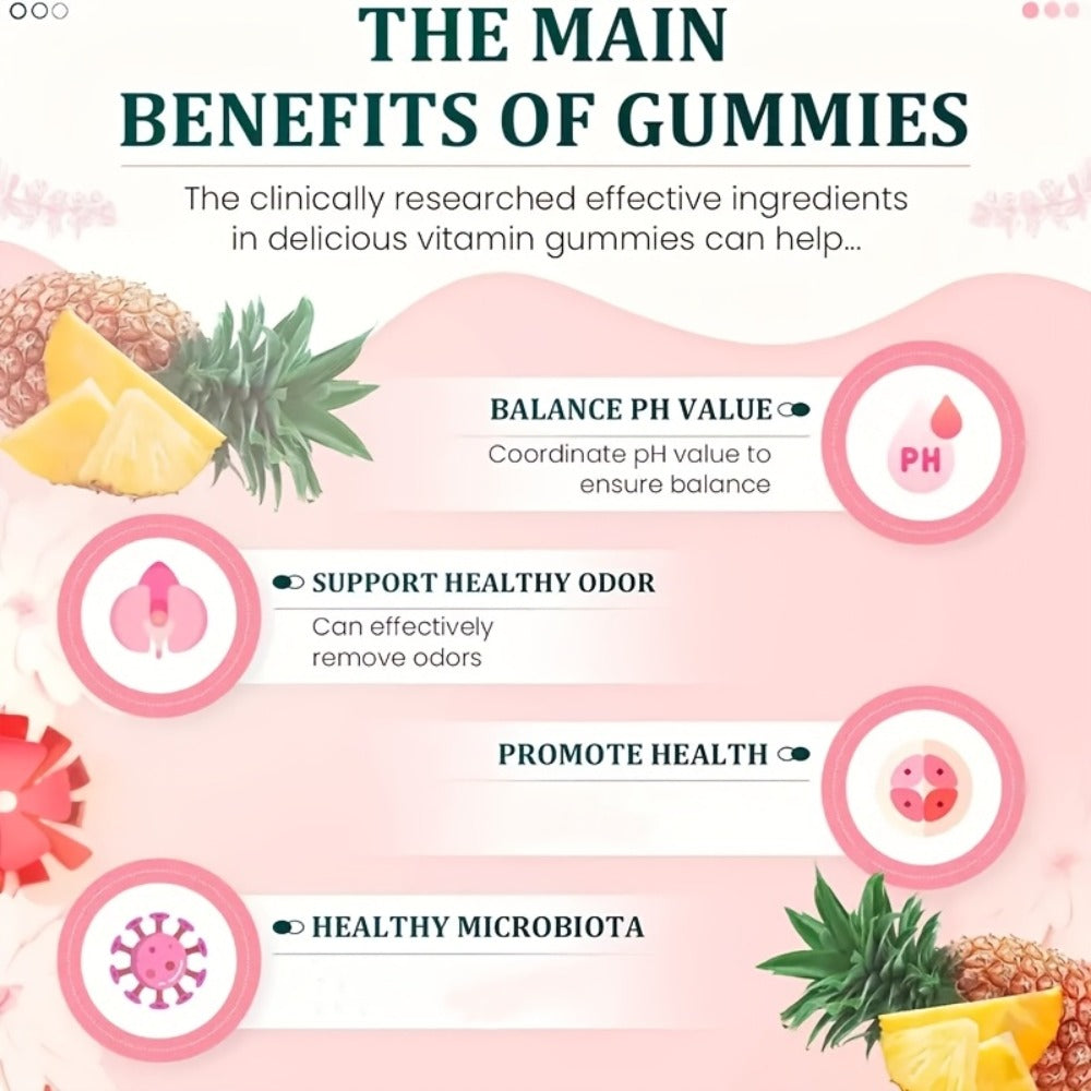 Feminine Balance Gummies with Probiotics for Women – Vaginal Health, pH Balance, Odor Control & Yeast Defense, Hawaiian Pinea