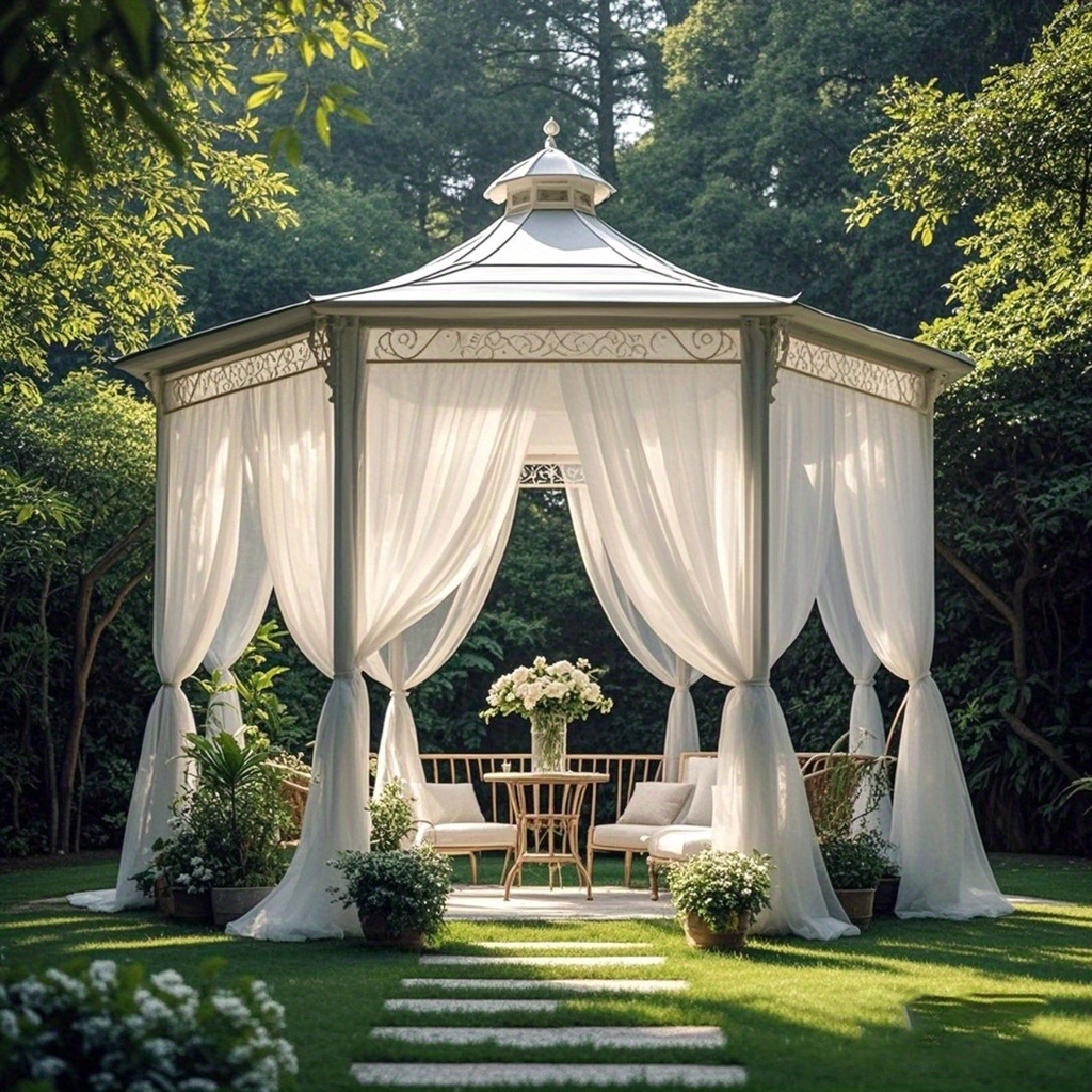 Four-Piece White Sheer Outdoor Curtain Set with Rod-Pocket Top and 152 x 304 cm Panel Size — image 9