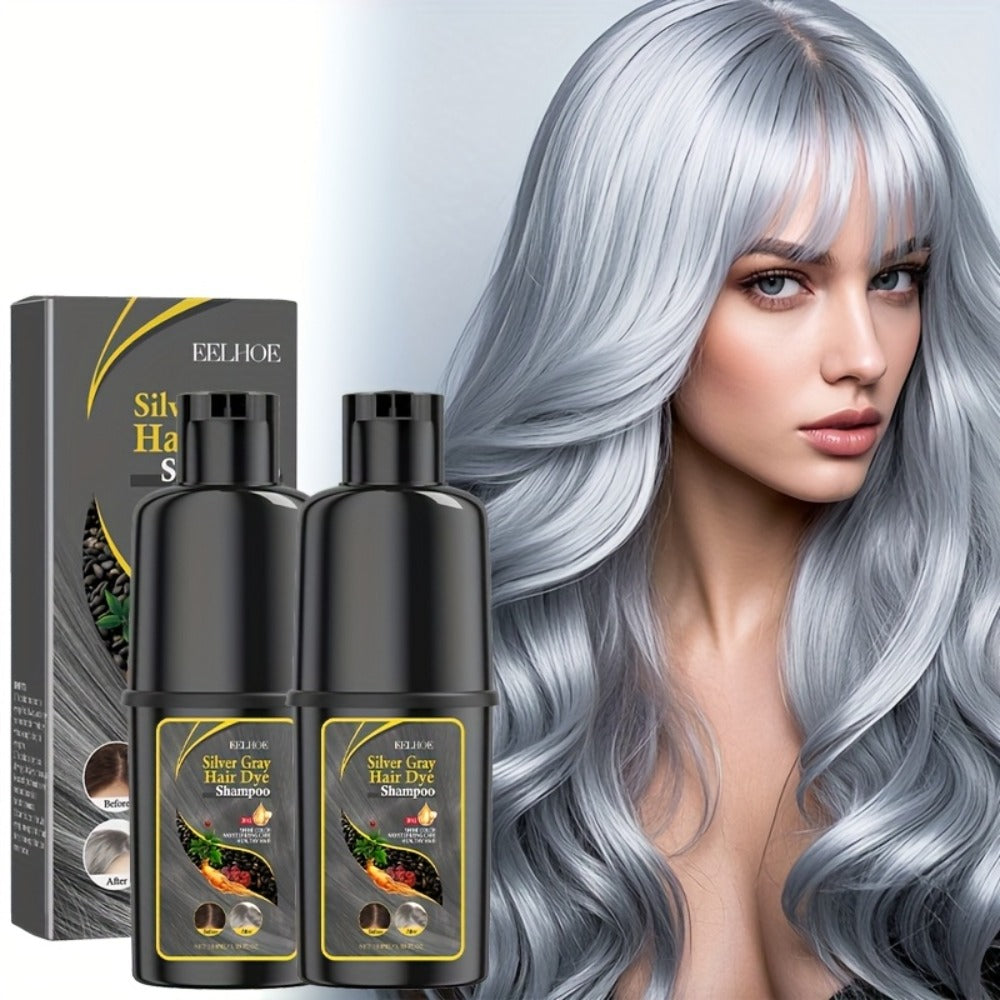Hair Color Shampoo, EELHOE Silver Gray Two-Bottle Set with 3.38oz in Each Labeled Pump Bottle — image 1