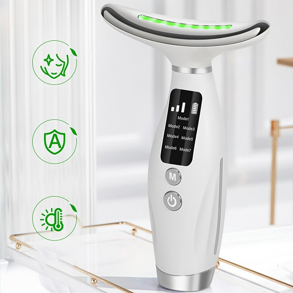 Face Neck Massager Rechargeable Beauty Device - 7 Massage Modes Electric Facial Lifting Tool for Women - Neck Massager Gift f