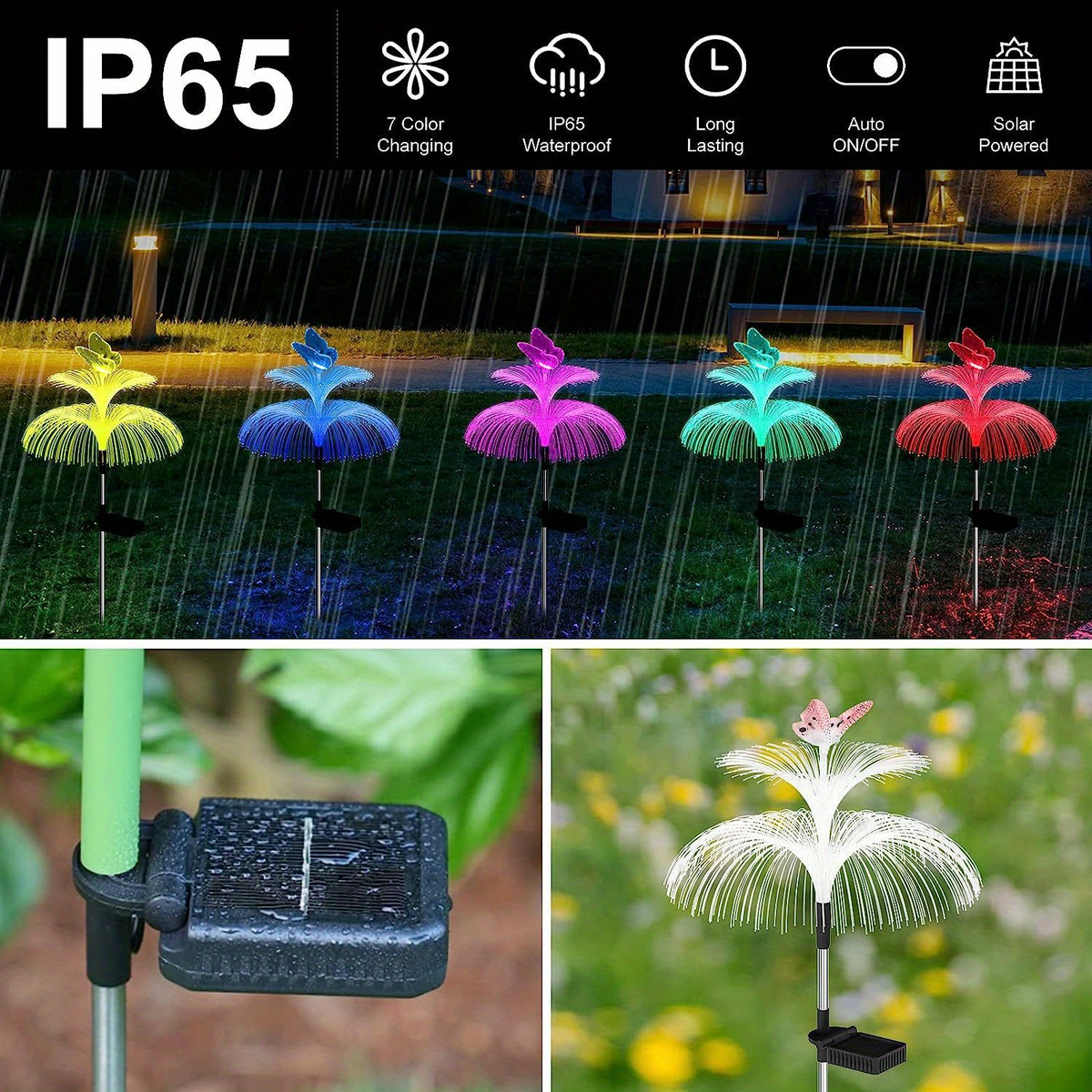 Solar Garden Lights Butterfly Jellyfish Stakes with Gradient Color Change in 2- or 4-Pack Sets — image 7
