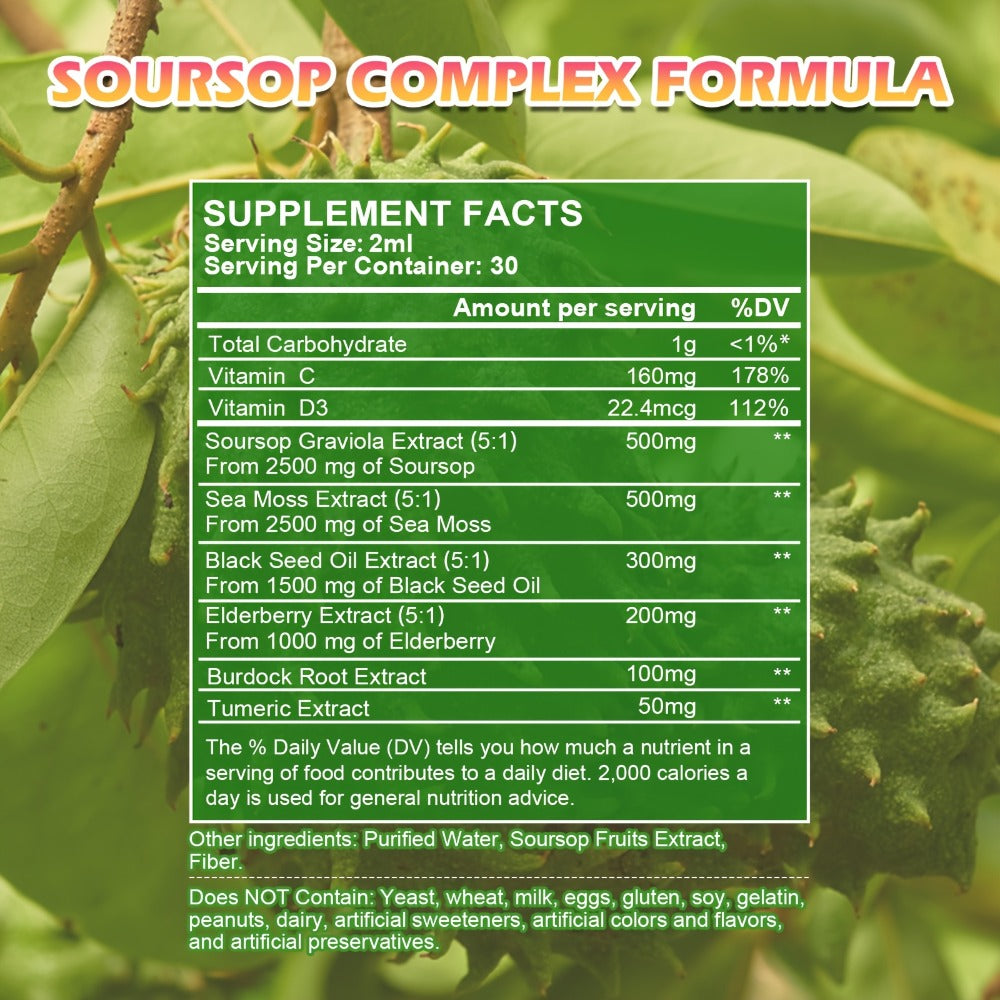 [8-IN-1 Soursop Drops] 1/3 Bottles 8-IN-1 Soursop Liquid Drops, Graviola Leaf & Fruit Complex Supplement With Sea Moss — imag