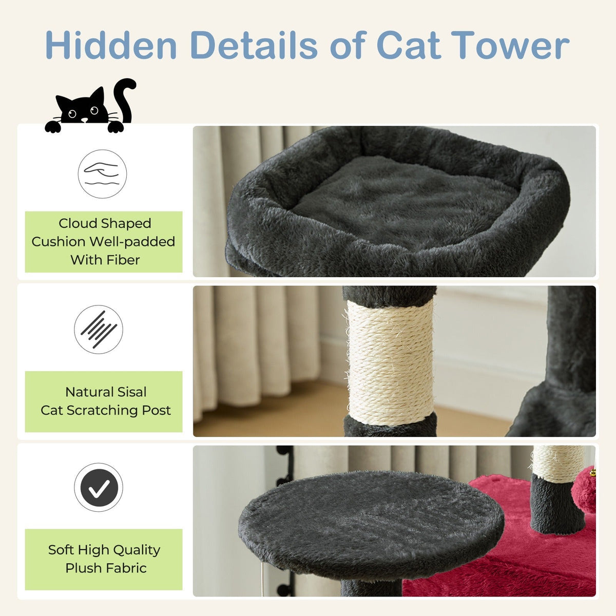 Multi-Level 44in Cat Tower with Enclosed Condo, Hammock, Round Platforms and Sisal-Wrapped Posts — image 8