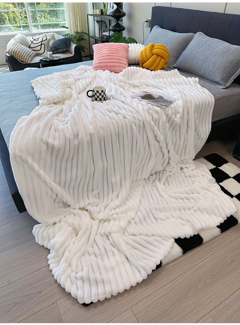 Fleece Blanket Double-Sided 3D Faux Rabbit Fur Throw – Ultra-Soft Thick 300-350g/m² for Home, Office, Travel & Camping — imag