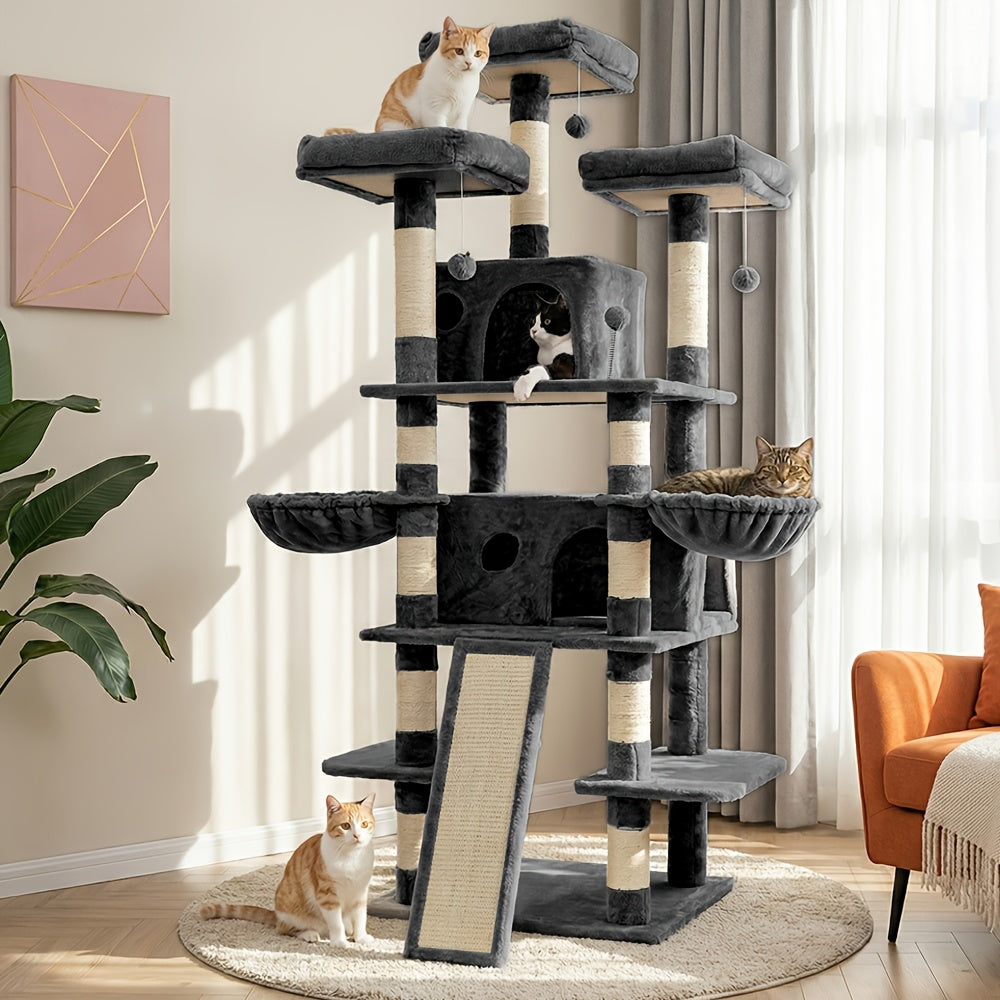 Large Multi-Level Cat Tower with Two Condos, Three Perches, Hammocks and Six Gray, Beige or Taupe Configurations — image 1