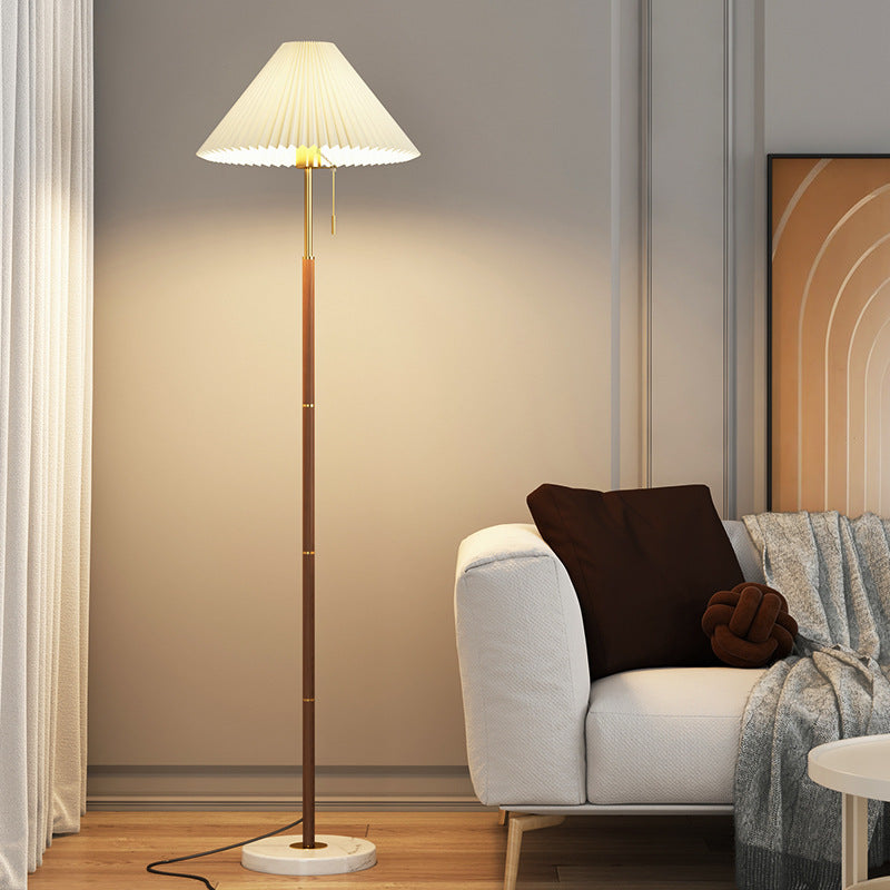 Retro Light Luxury Wood Grain Simple Pleated Floor Lamp Bedroom Bedside Sofa Study Floor Lamp