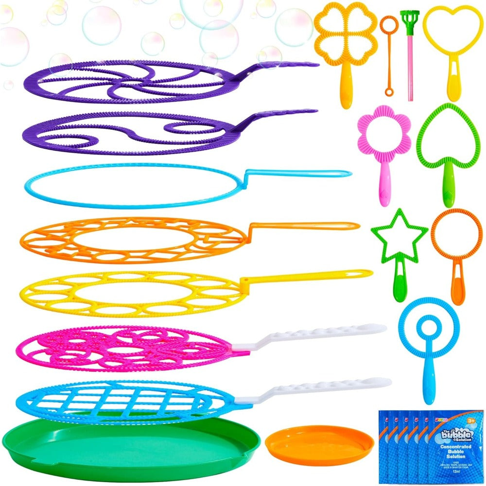 Giant Bubble Wands Set 18 Pieces, 3 Sizes with Tray & Concentrated Solution for Parties, Celebrations and Guest Favors — imag