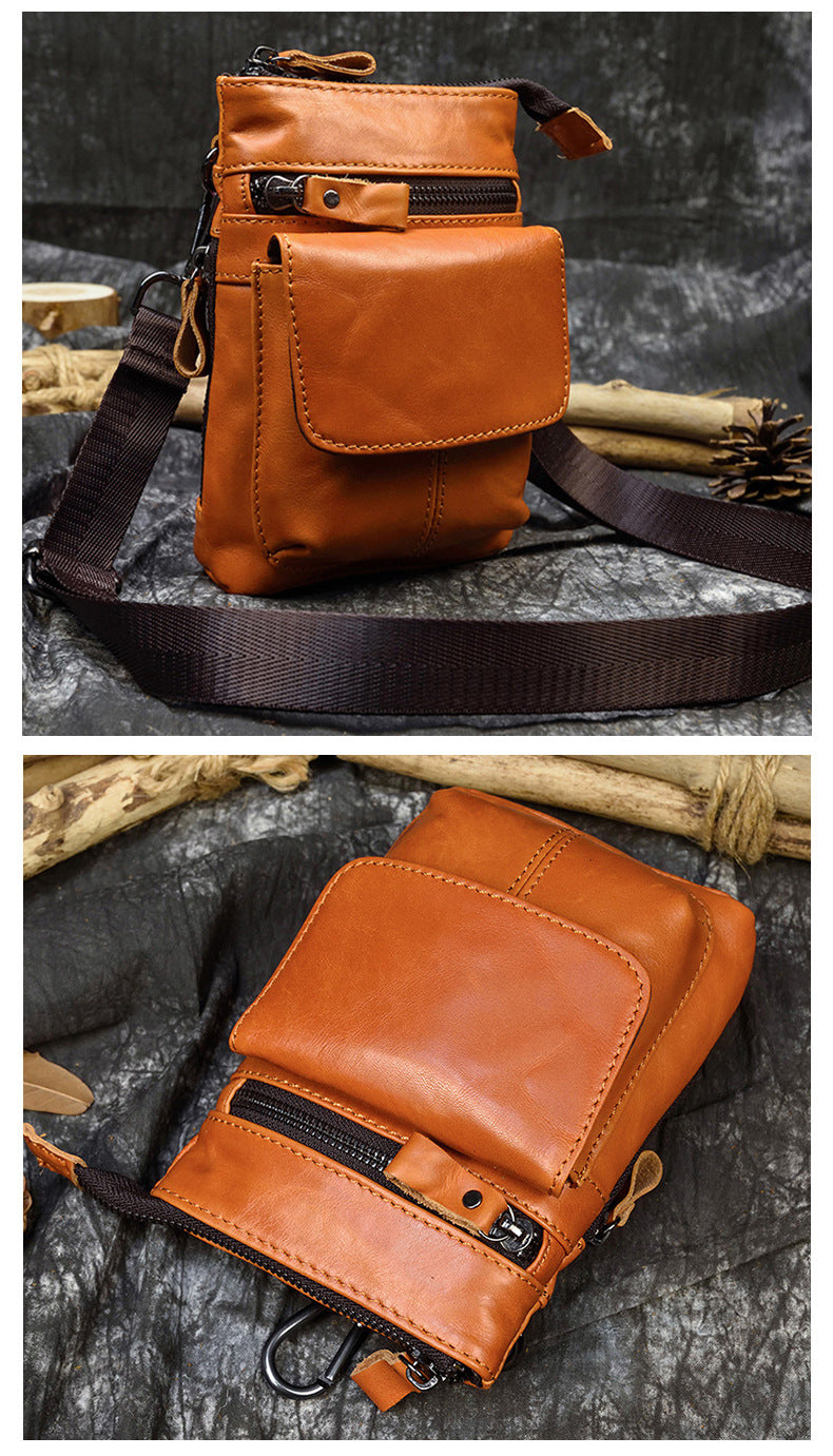 Men's Leather Belt Bag Crazy Horse Leather Crossbody Bag