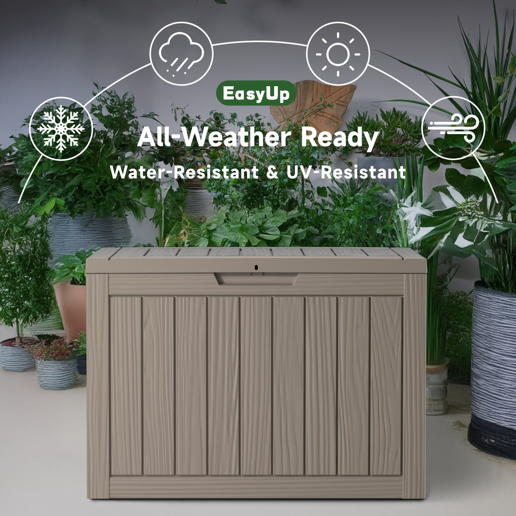 Deck Box Wood Grain Resin Lockable Weatherproof | Patio Pool Garden — image 8