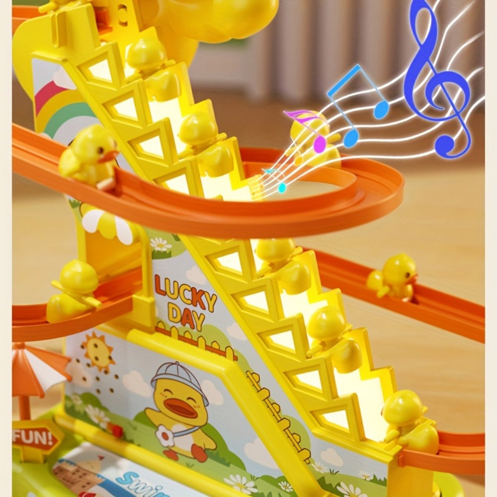 Electric Duck Climbing Stairs Toy with Music, 6 Ducklings Slide Loop Toy for Kids Ages 3 4 5 6, Fun Interactive Toy for Boys 