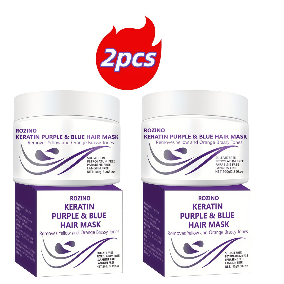 Purple Hair Mask Toner 2-Pack 3.53oz Removes Brassiness Yellow Tones Moisture, Violet Keratin Rosemary — image 11
