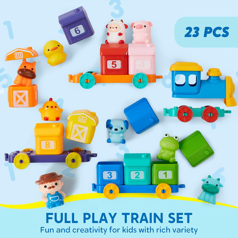 Farm Number Train Learning Toy for Toddlers with 9 Farm Animals & Farmer with the Listed Color, Size or Set Options for Every