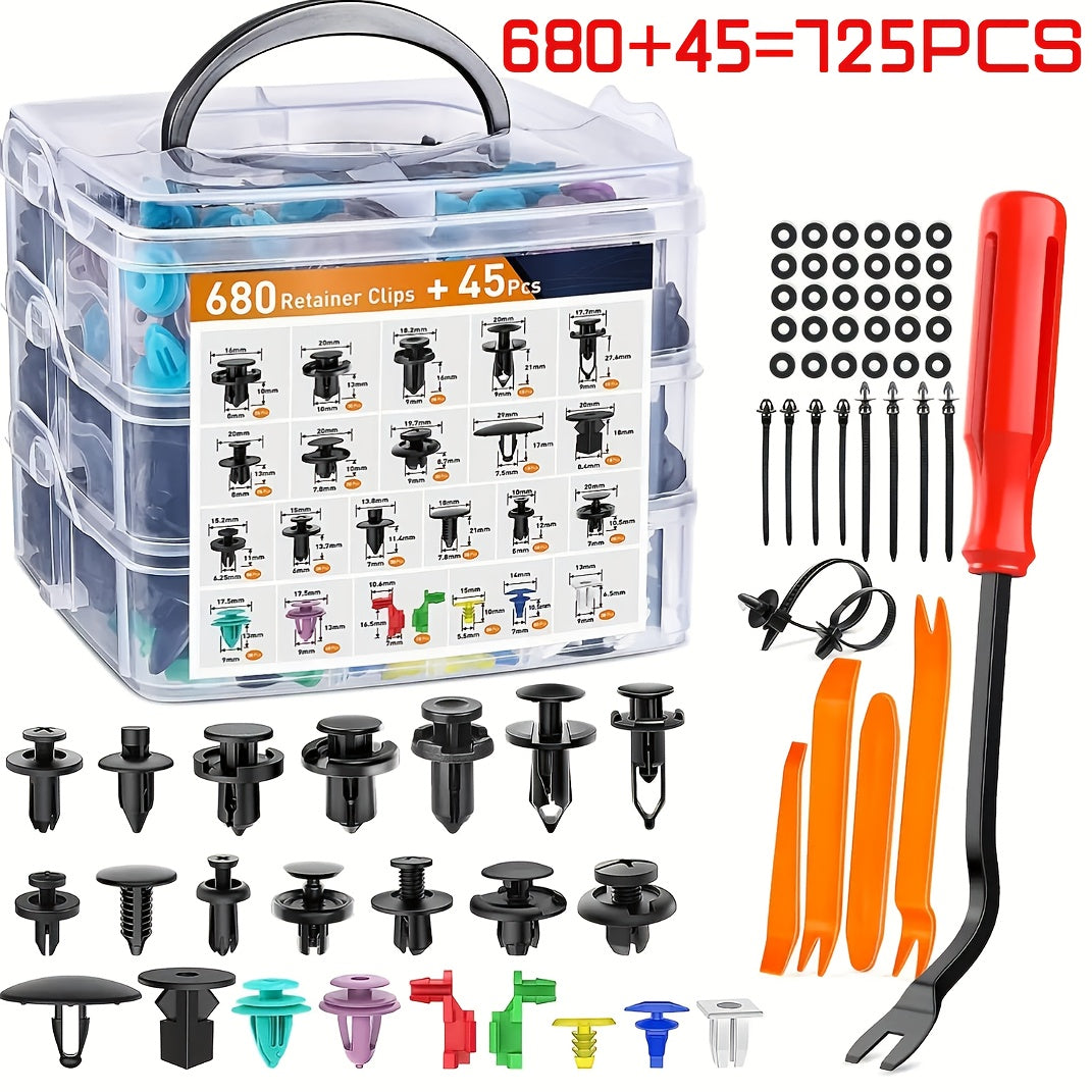 Car Bumper Screw & Rivet Repair Kit 725-Piece – Universal Plastic Clips, Nuts & Fasteners for Bumper, Wing & Interior Body Pa