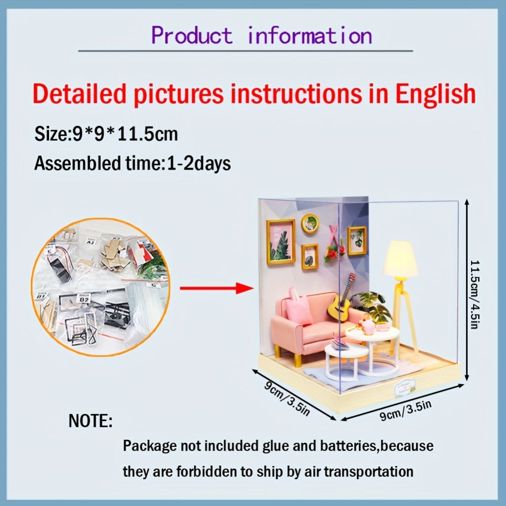 DIY Miniature Dollhouse Kit with Dust Cover Small, Mini House Model No Glue with the Listed Color, Size or Set Options for Ev