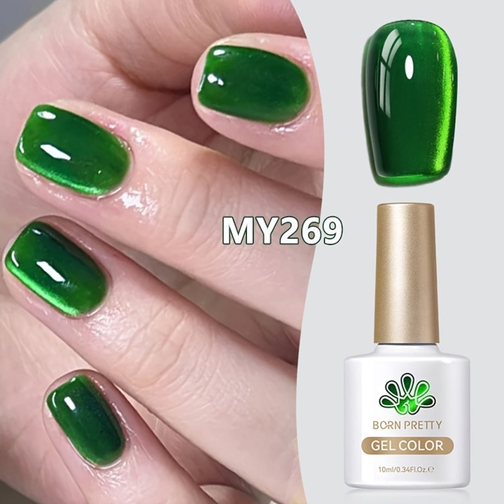 Gel Nail Polish BORN PRETTY MY269 Imperial Green 10ml Magnetic Cat Eye Shimmer in a White Bottle — image 3
