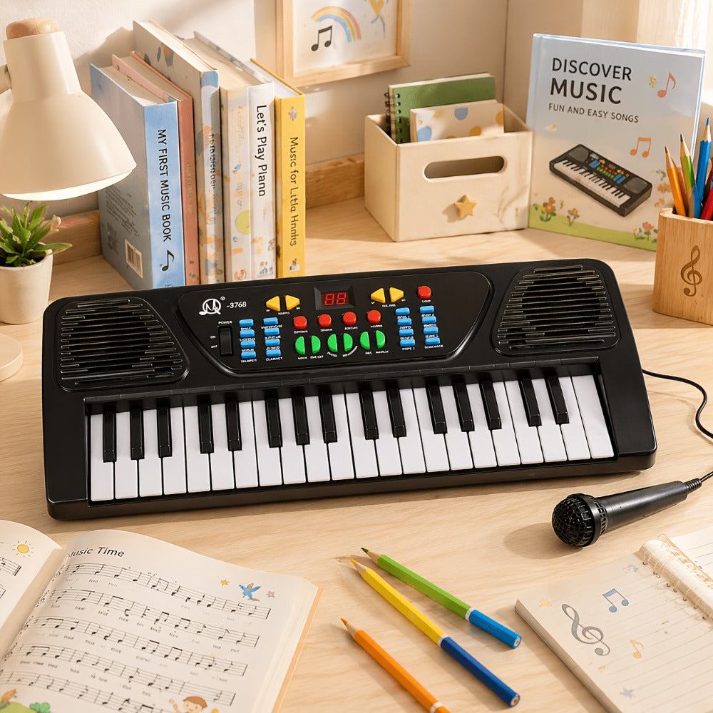 Kids Electronic Keyboard with Microphone, Black, Music Learning Toy for Boys & Girls, Sing-Along Piano Instrument — image 3