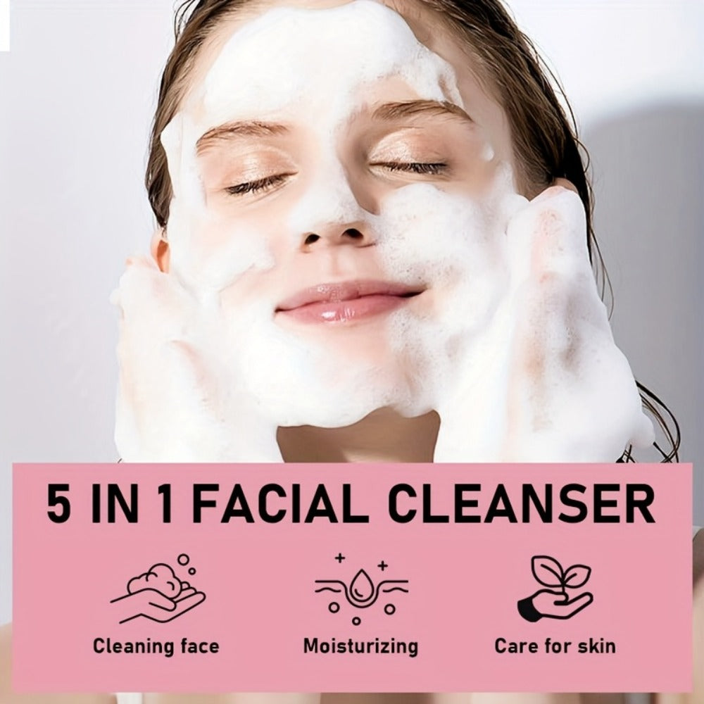 Brightening Face Wash 5-in-1 with Hyaluronic Acid Niacinamide Vitamin C Vitamin E & Collagen – Rich Foam Deep Cleansing Moist