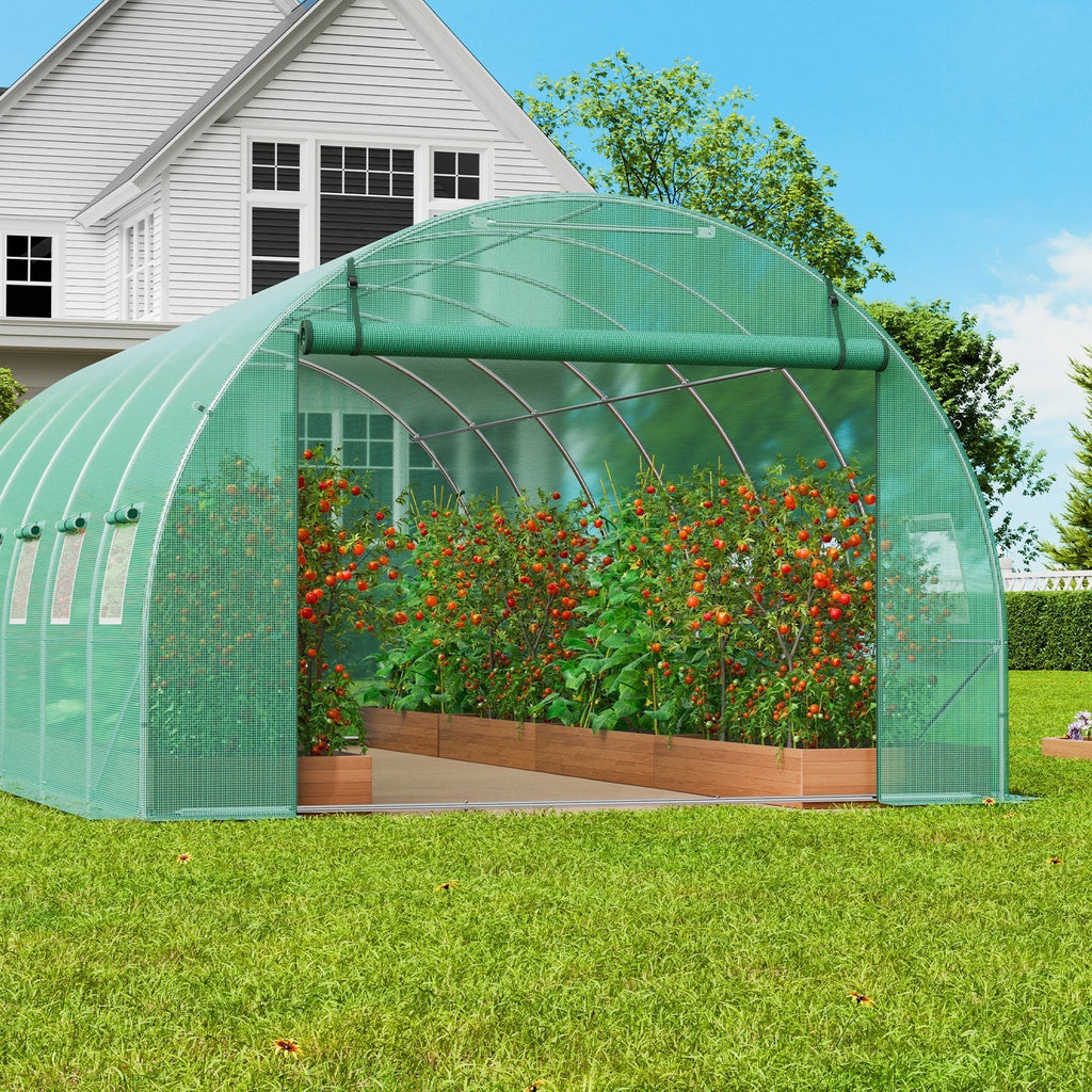 10- to 20-Foot Tunnel Greenhouse with Green Cover, Roll-Up Door and Size-Specific Vent Windows — image 2