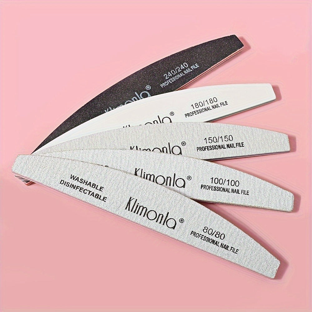 Nail File Set Professional Half Moon Rolled Sanding Strips 5 & 10 Pcs – Gray Sanding Bands for Shaping Buffing Smoothing Natu