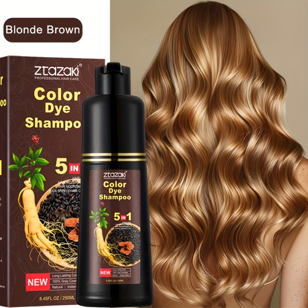 Hair Color Shampoo, ZTAZAKI 5-in-1 250ml Bottle with Six Black, Coffee and Brown Color Options — image 1