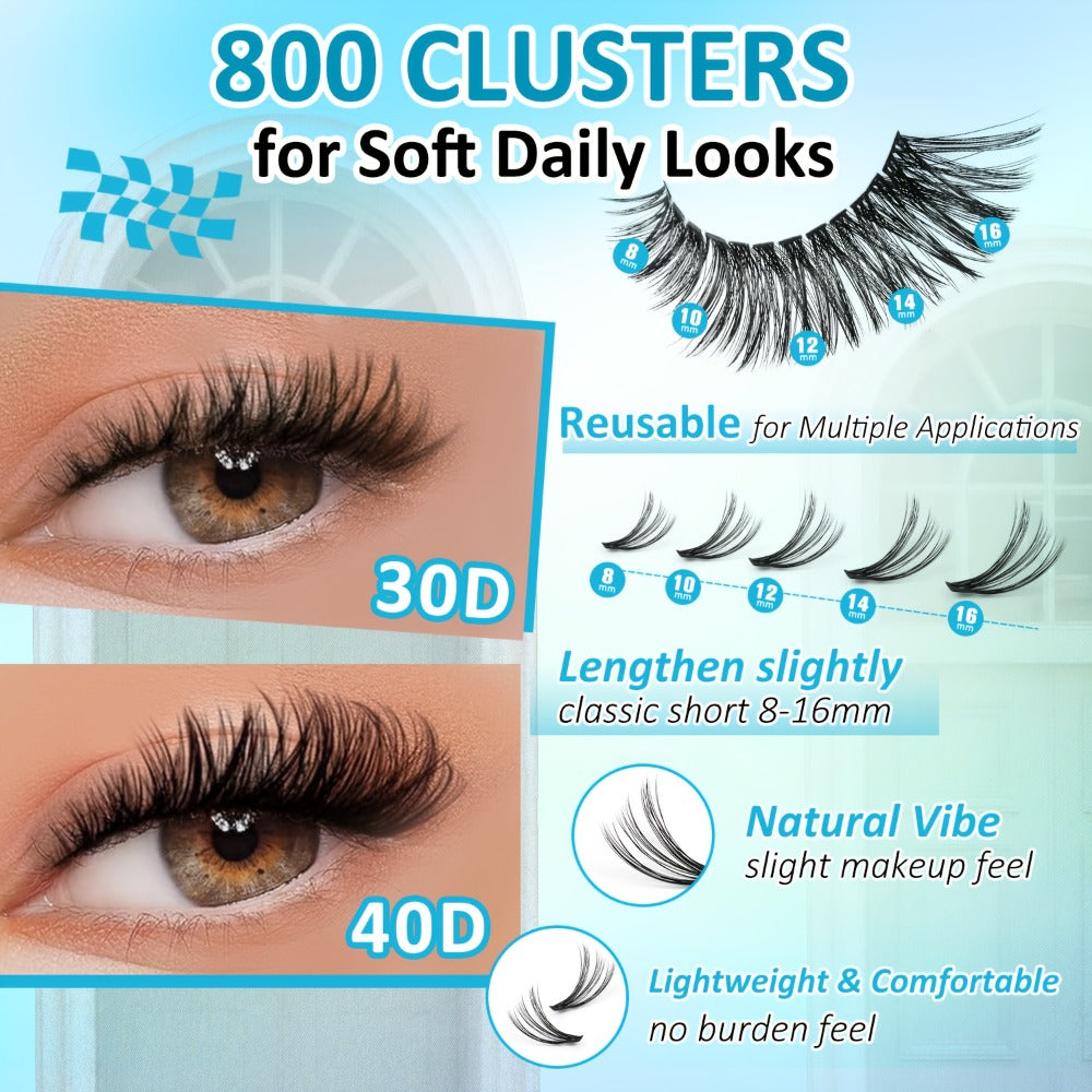 800-Piece 30D and 40D Lash Cluster Kit with Mixed 8–16mm Lengths, Bond-Seal Tube and Tweezers — image 6
