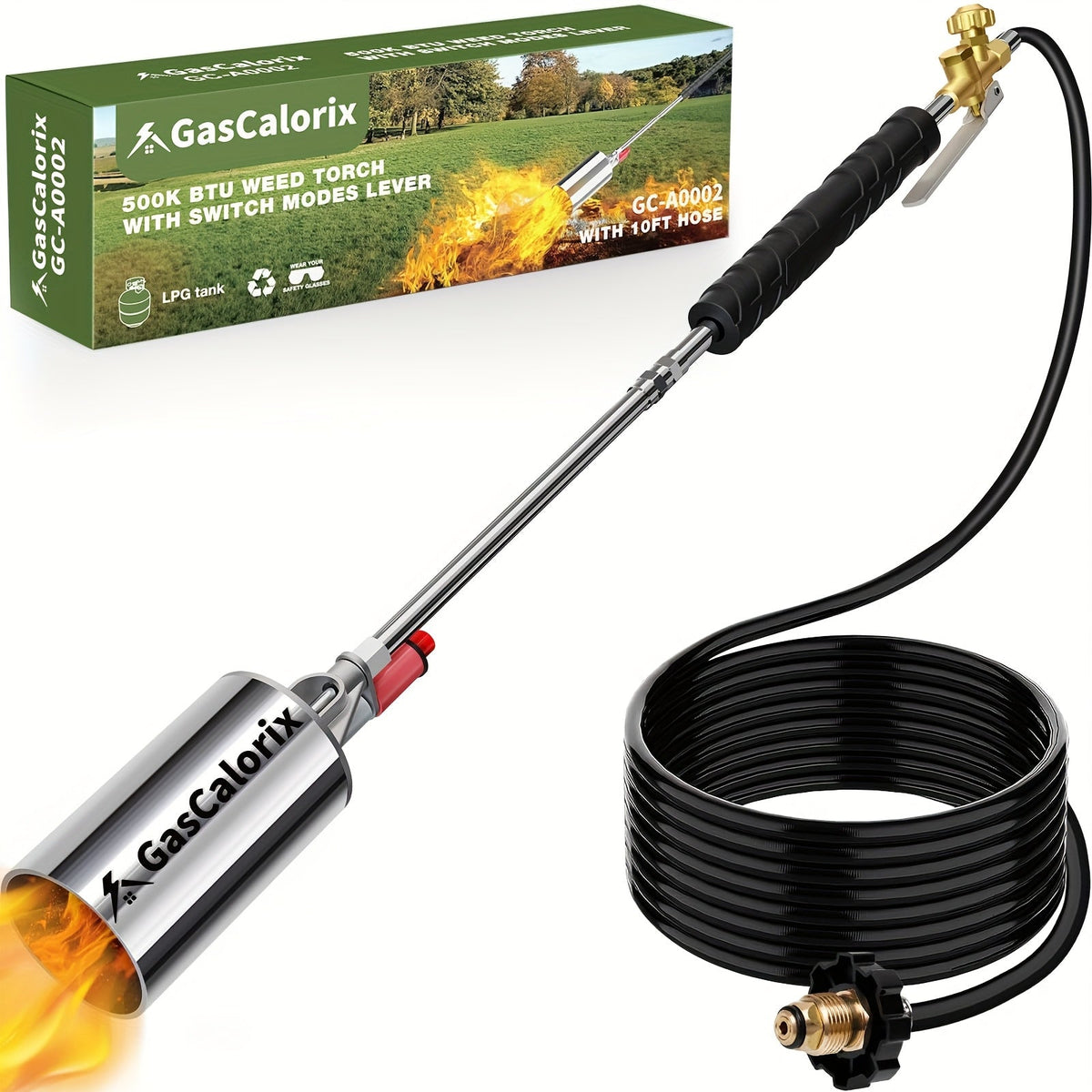 Weed Burner Torch Propane with 10ft Hose & Turbine Trigger, High-Output Flame Weeder with Cylinder Converter for Garden Weedi