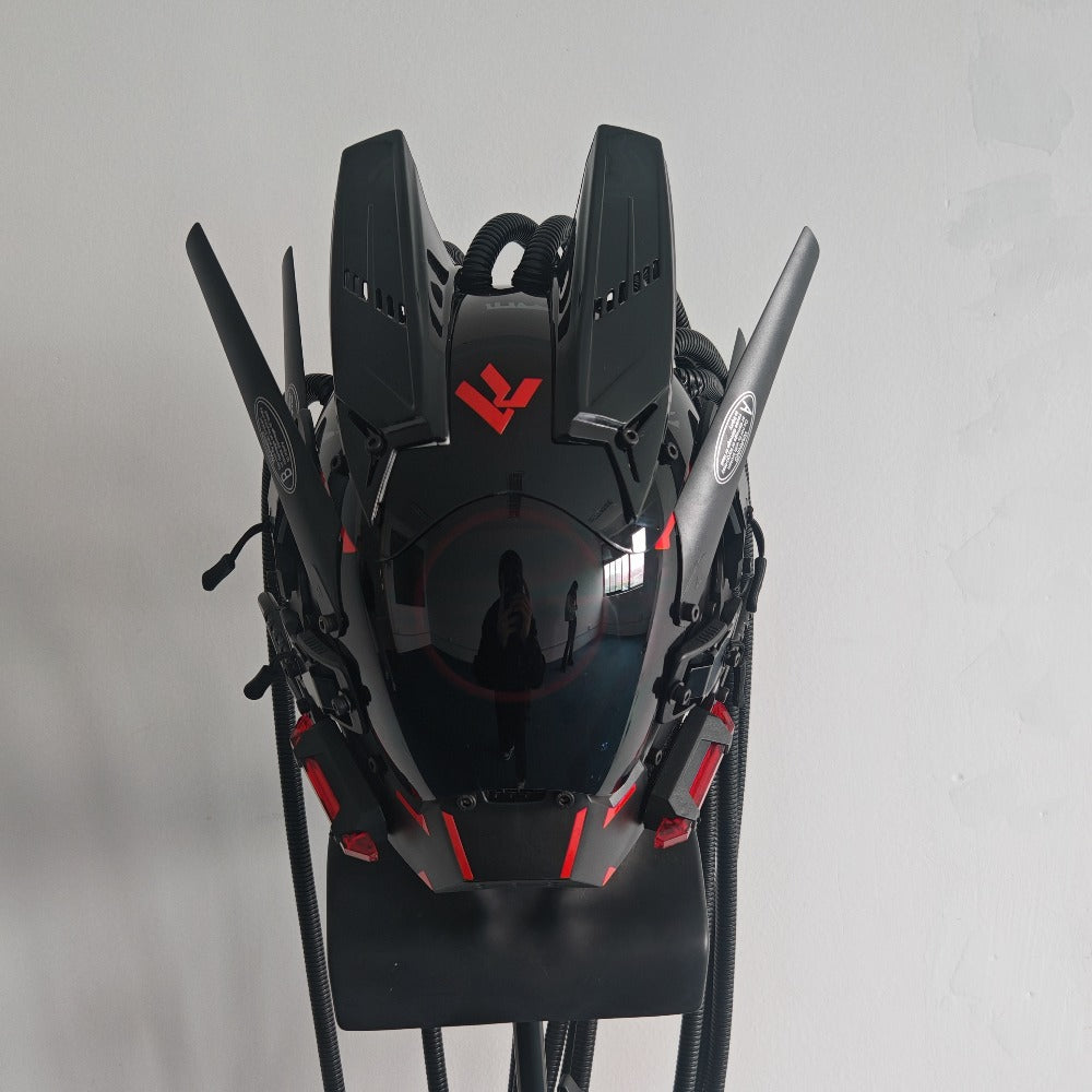 LED Braided Cyberpunk Costume Helmet with Circular Face Light and Blue, Green or Pink Accent Styles — image 20
