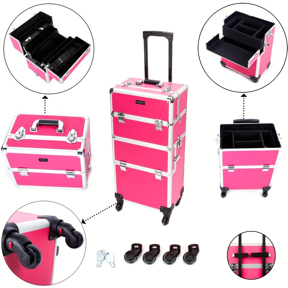 Makeup Train Case in a Lockable Aluminum Multi-Tier Design with Extendable Trays for Portable Salon and Travel Use — image 5