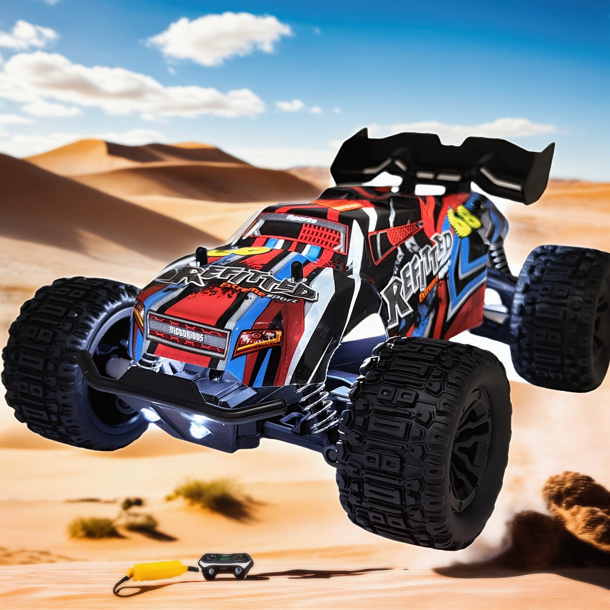 Remote Control Car, Red 4WD Monster Truck with 2.4GHz Control, Large Off-Road Tires and Four-Wheel Drive Layout — image 1