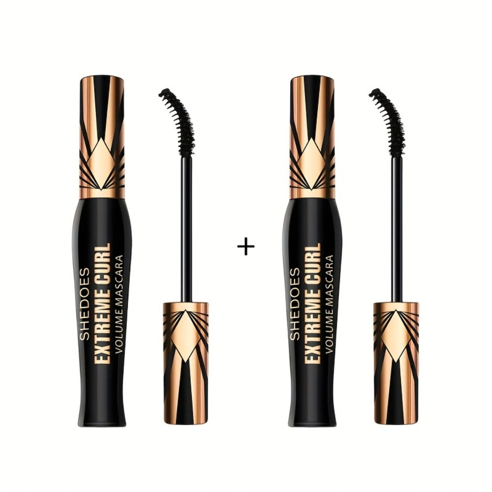 Black Mascara Two-Piece Set with Gold Crown-Style Caps and Curved Black Bristle Applicator Wands — image 3