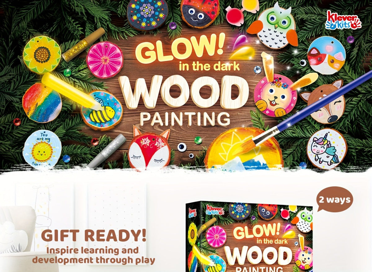 Kids Painting Kit Glow in the Dark, Wood Slice Arts & Crafts Set Ages 6+ with 16 Wood Slices, Felt — image 10