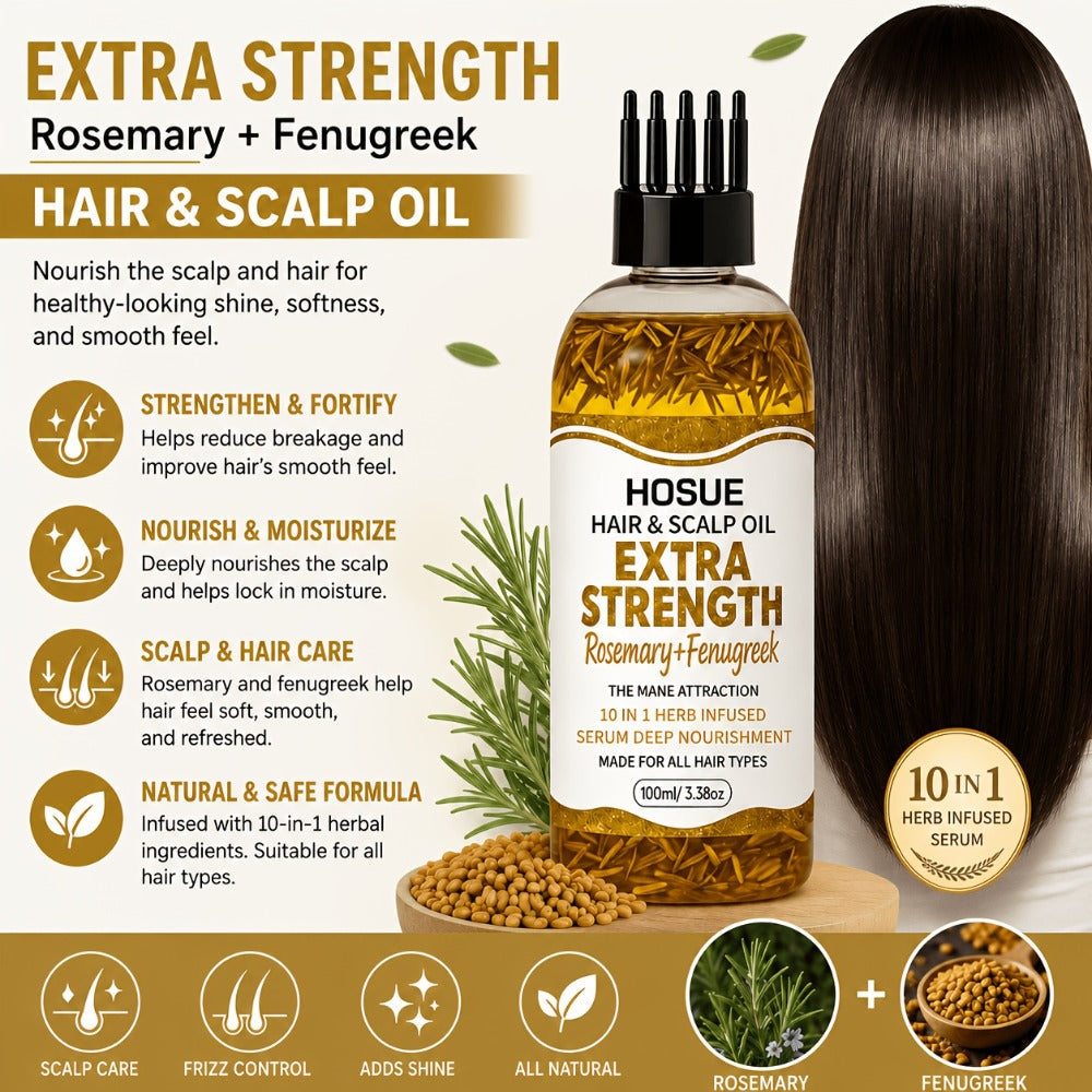 Rosemary and Fenugreek 10-in-1 Hair and Scalp Oil, 100ml Dropper Bottle with Ten Printed Botanical Oils — image 3