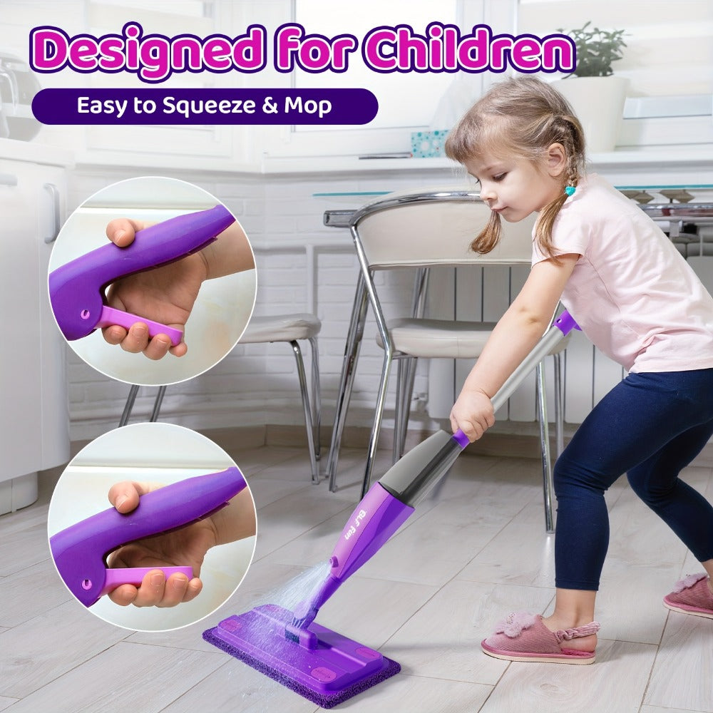 Purple Pretend Play Spray Mop Set with 29-Inch Sectional Handle, Squeeze Trigger and Two Mop Pads — image 3