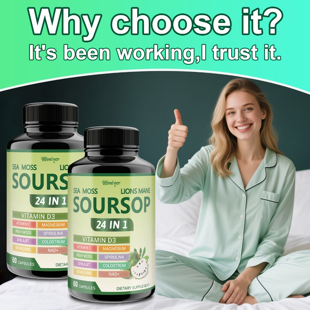 Soursop Capsules Advanced Herbal Supplement with Shilajit, Irish Moss, Berberine & NAD+, Immunity — image 7