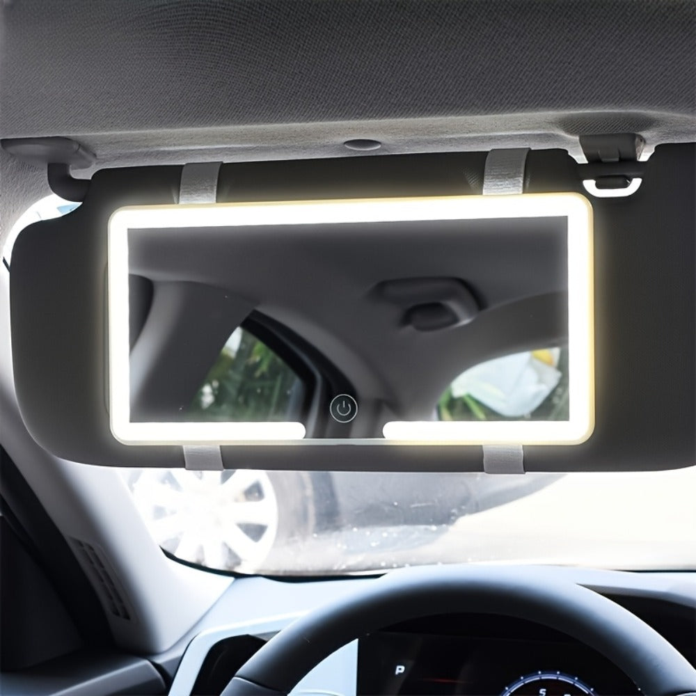 LED Car Visor Mirror Rechargeable – Ultra-Thin Vanity Mirror with 3 Light Modes (Daylight, Dashboard, Cockpit), Universal Fit