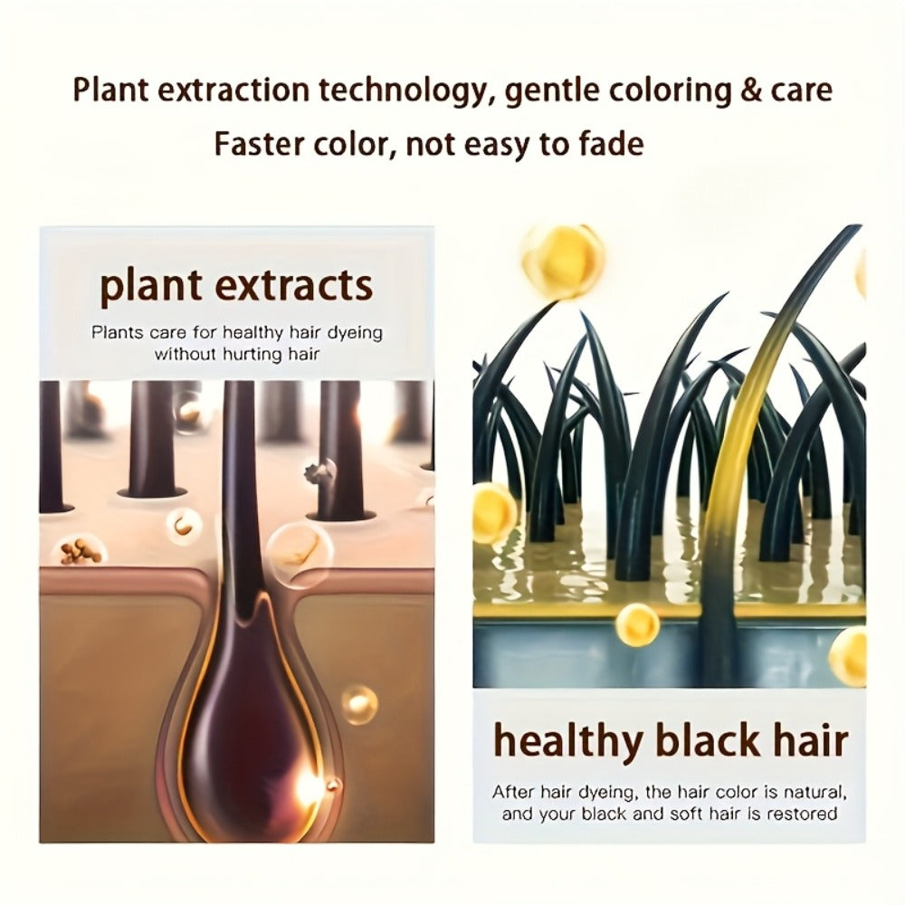 Grey Hair Coverage Shampoo 2 Pack 3-in-1 Herbal Hair Dye Kit with Plant-Based Squalane Colors for Bath Time, Home Spa and Per