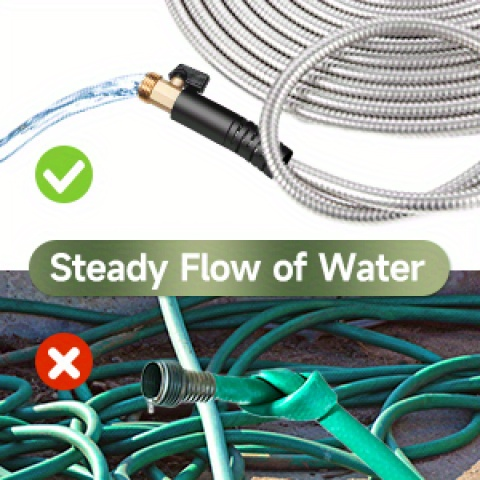 Stainless Steel Metal Garden Hose, Kink-Free, 10-Function Nozzle, Brass Fittings, 10FT to 150FT — image 7