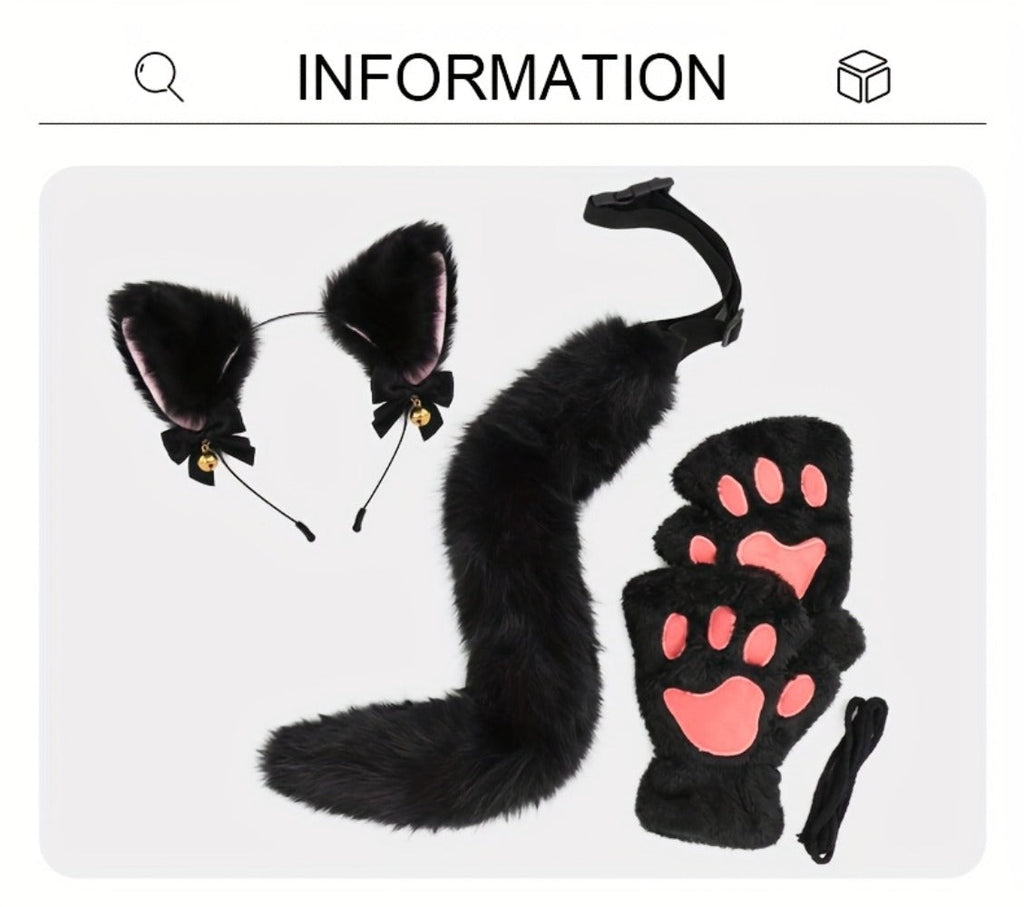 Cat Costume Set 3 Piece, Bell Ear Headband, Plush Paw Gloves & Adjustable Tail for Halloween, Cosplay — image 16