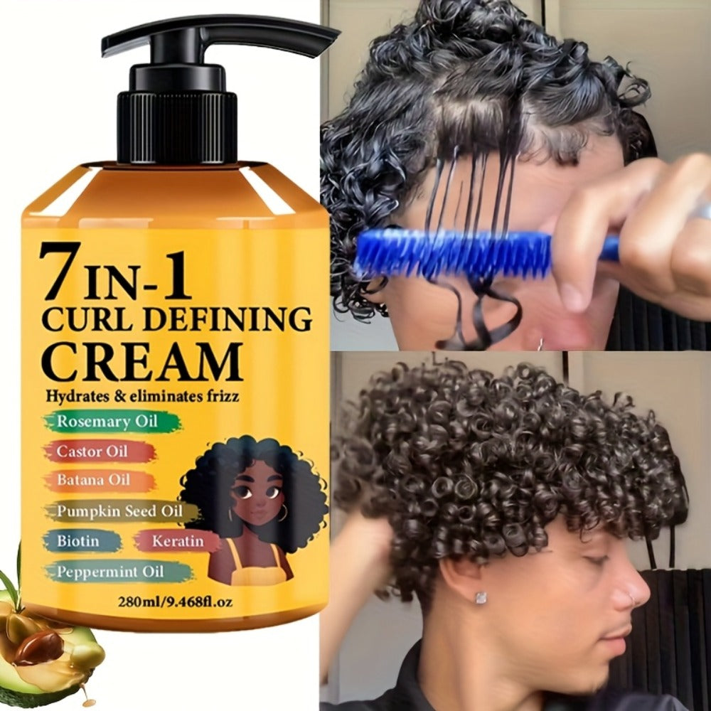 Curl Defining Cream 7-in-1 Frizz Control 2pcs Set 9.468fl oz – Long-Lasting Hold Moisturizing Non-Greasy Hair Styling Cream f