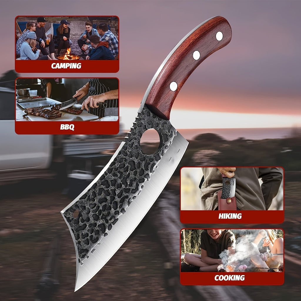 Chef Knife Hand Forged, High-Carbon Steel Viking Cleaver Full Tang Oak Handle with Sheath for Home Cooking, Dining and Outdoo