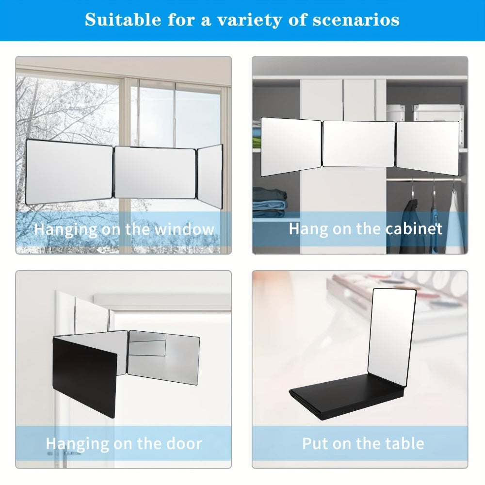 Self Hair Cutting Mirror 360° View 3-Way Anti-Fog HD Glass with 10X Magnifying Mirror – Height Adjustable Door Wall Table Mou