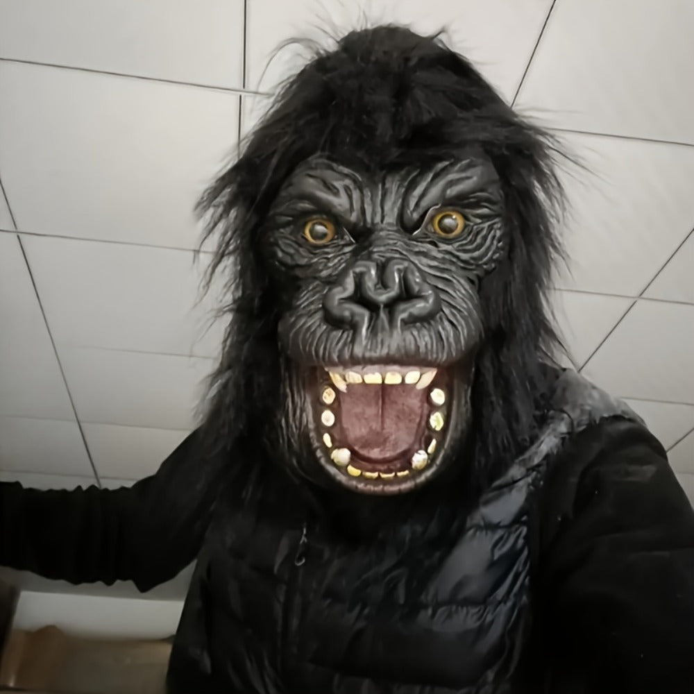 Black Gorilla Full-Head Costume Mask in Open-Eye or Eyeless Styles with Shaggy Fur and Open Mouth — image 7
